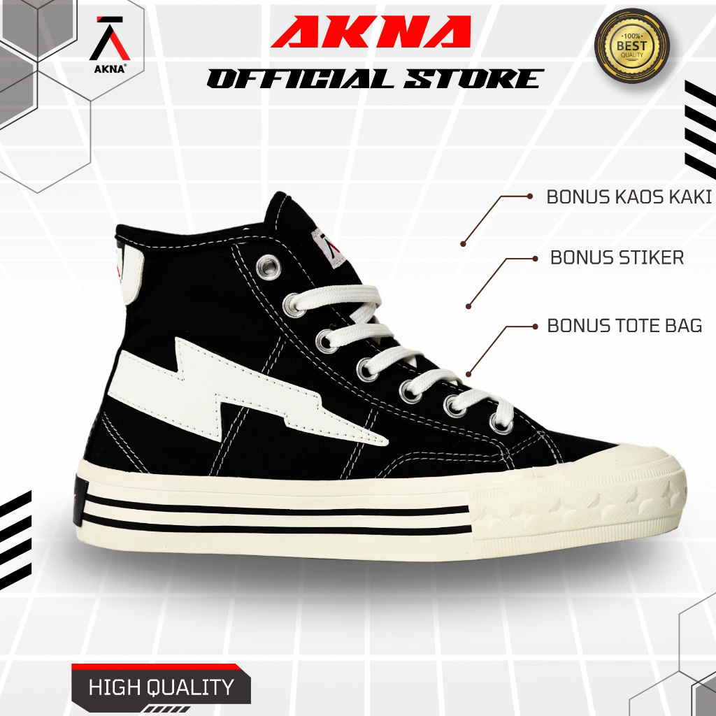Jual AKNA - Sepatu Aksara High Black White Pria Wanita | Shopee Indonesia