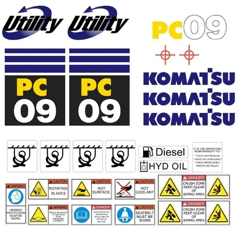 Jual Set Sticker Beckhoe Loader Excavator KOMATSU PC 09 Decal sticker ...