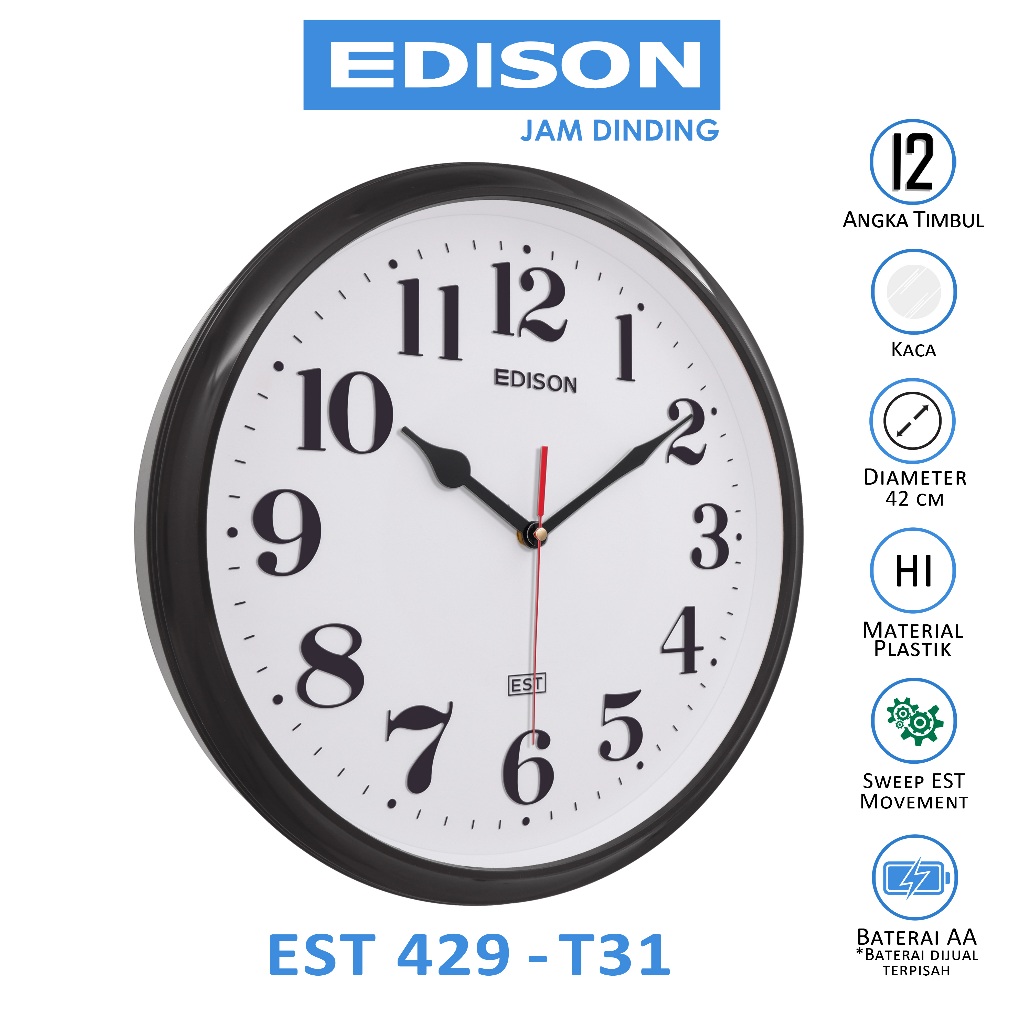 Jual Jam Dinding Edison Sweep ES 429 T31 Timbul Diameter 420mm 42cm Shopee Indonesia