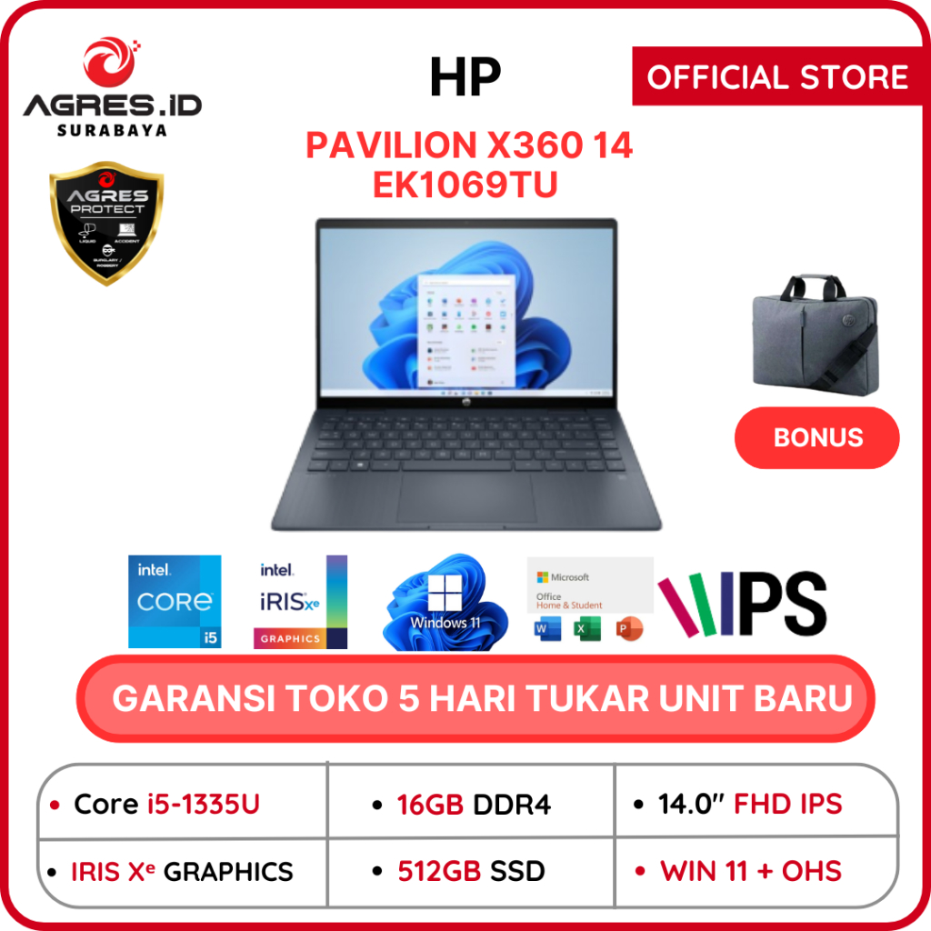 Jual Hp Pavilion X360 14 Ek1069tu Touch I5 1335 16gb 512ssd 140fhd Ips Backlit Pen Win 11ohs 3108