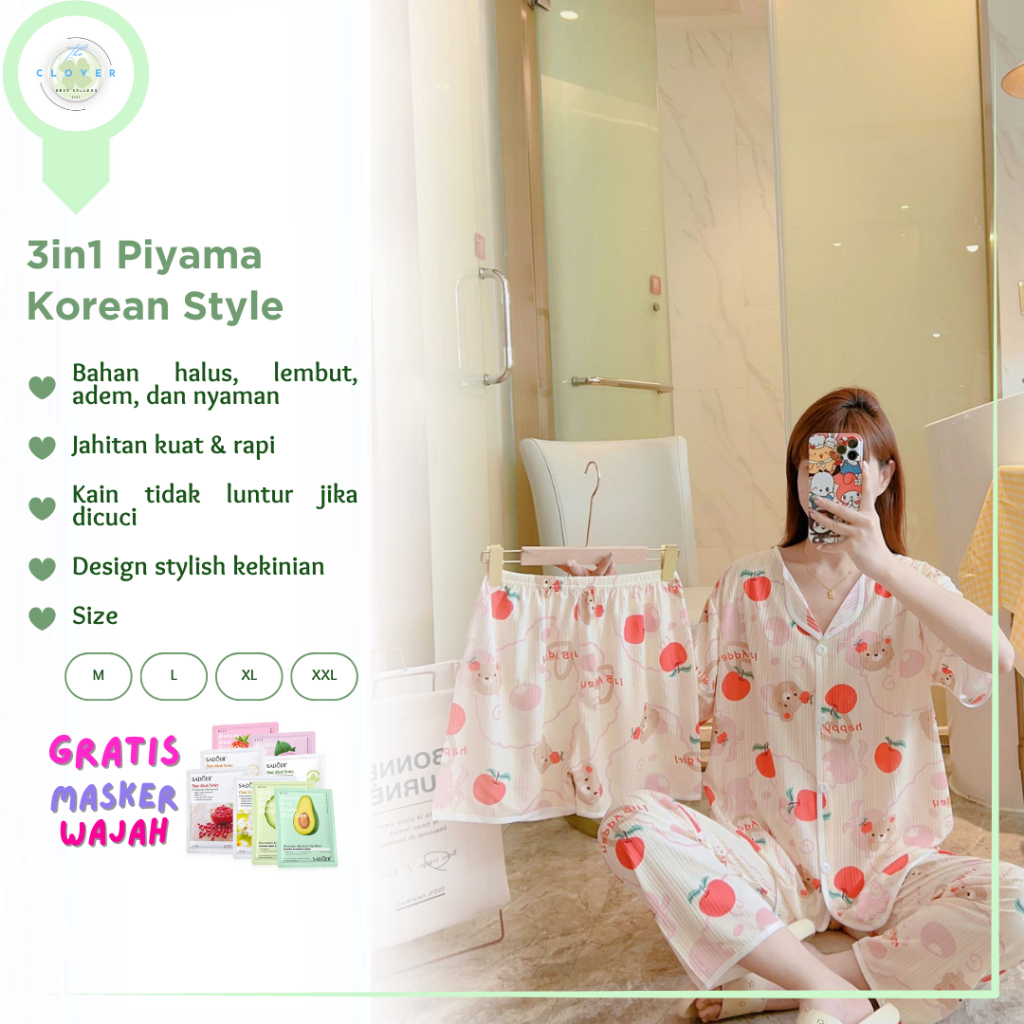 Jual Baju Tidur 3in1 Dewasa Piyama Set Model Kemeja Import Dapat Baju ...