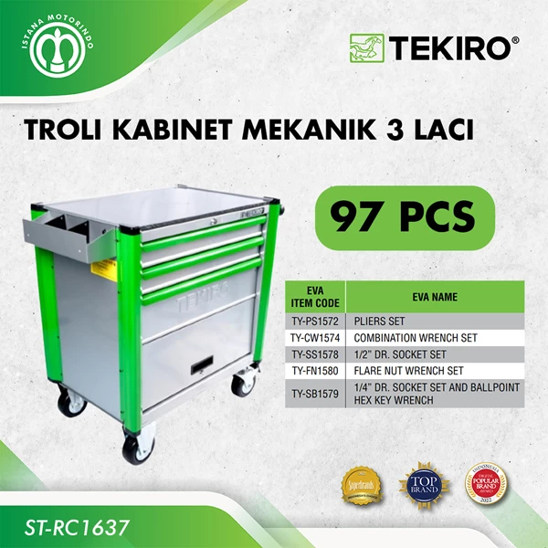 Jual Roller Cabinet Tool Kit 97pcs Set Drawer 3 Laci TEKIRO ST-RC1637 ...