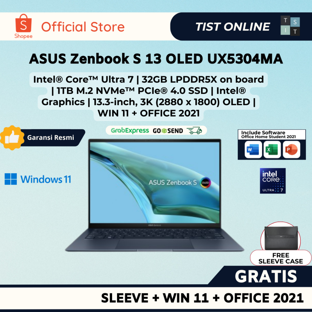 Jual Asus Zenbook S 13 Oled Ux5304ma Ultra 7 155u 32g 1tb 13 3 3k W11