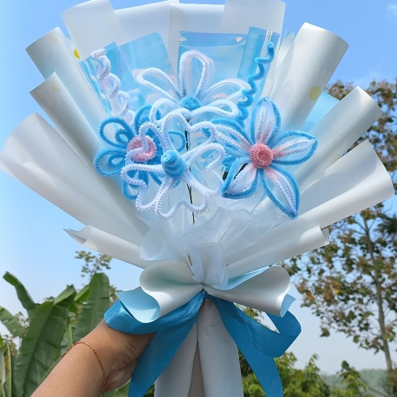 Jual Buket bunga pipe cleaner - Blue series (medium size) | Shopee ...