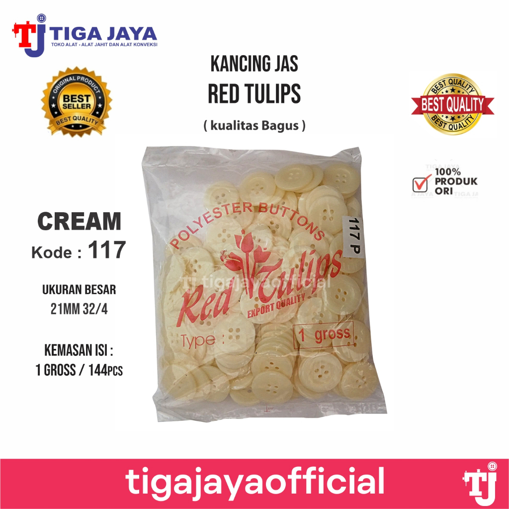 Jual TOKO TIGA JAYA Kancing Jas Besar merek Red Tulips warna Cream 117P ...