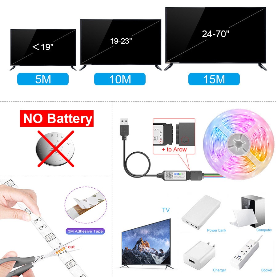 Jual USB LED Strip Lights APP Control Color Changing 5050 RGB Led Light ...