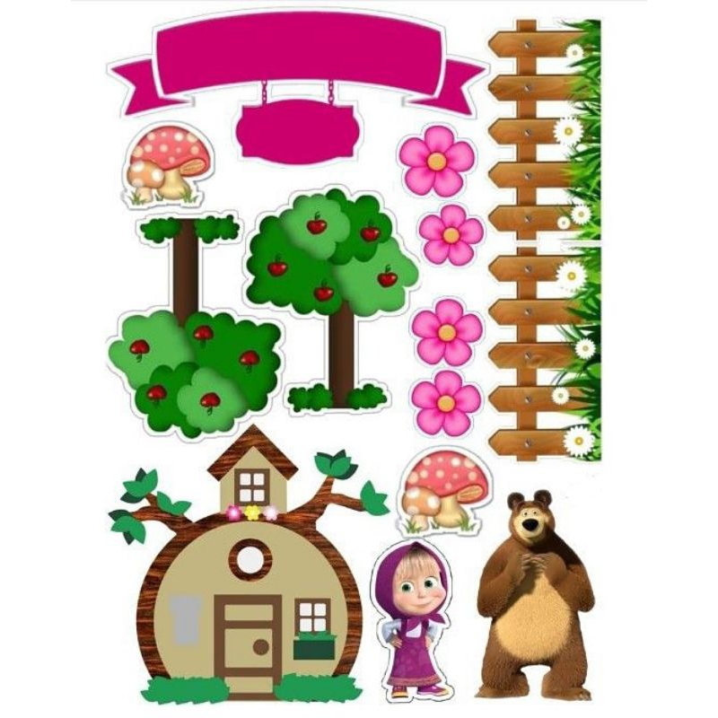 Jual Cetak Topper Masha And The Bear, Topper Kue Ultah Murah | Shopee