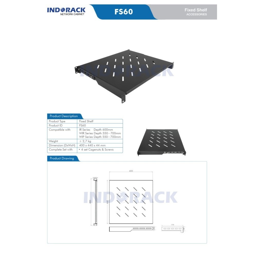 Jual Indorack FS60 FIXED SHELF 400MM RAK WALLMOUNT RACK SERVER | Shopee ...