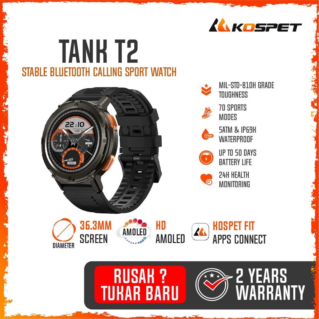 Kospet Tank T2 Bluetooth Calling Smartwatch Amoled Jam Tangan Pria Jam  Tangan Pintar Waterproof SPO2 Blood Pressure