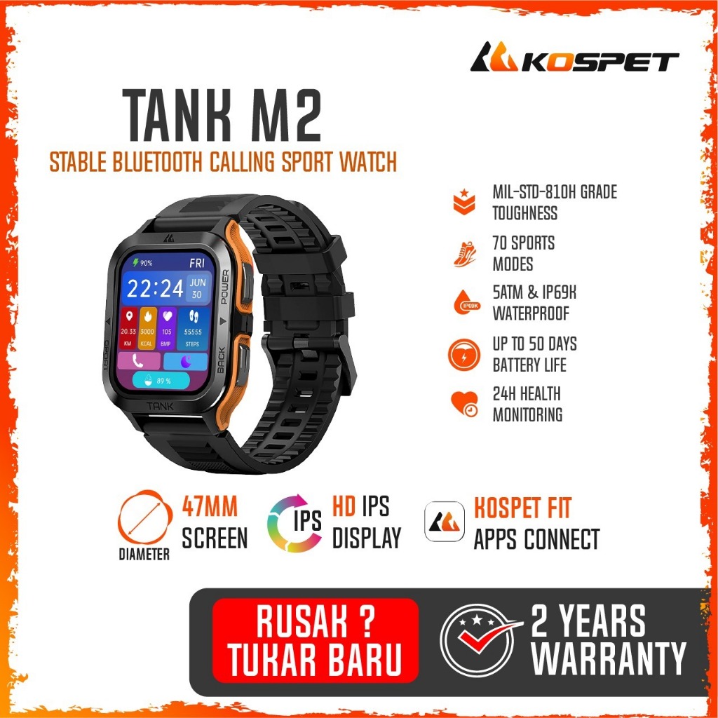 Kospet Tank M2 Bluetooth Calling Smartwatch Amoled Jam Tangan Pria Jam  Tangan Pintar Waterproof SPO2 Blood Pressure