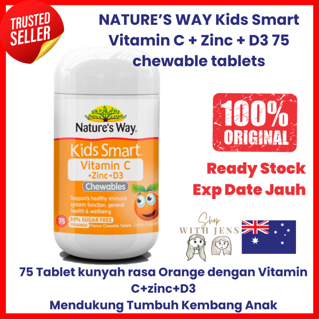 Jual Natures Way Kids Smart Vitamin C + Zinc + D3 75 Chewable Tablets