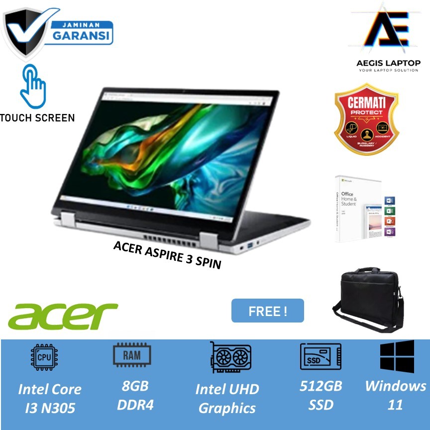 Jual ACER ASPIRE 3 SPIN A3SP14 TOUCH I3 N305 8CORE 8GB 512GB W11+OHS 14 ...