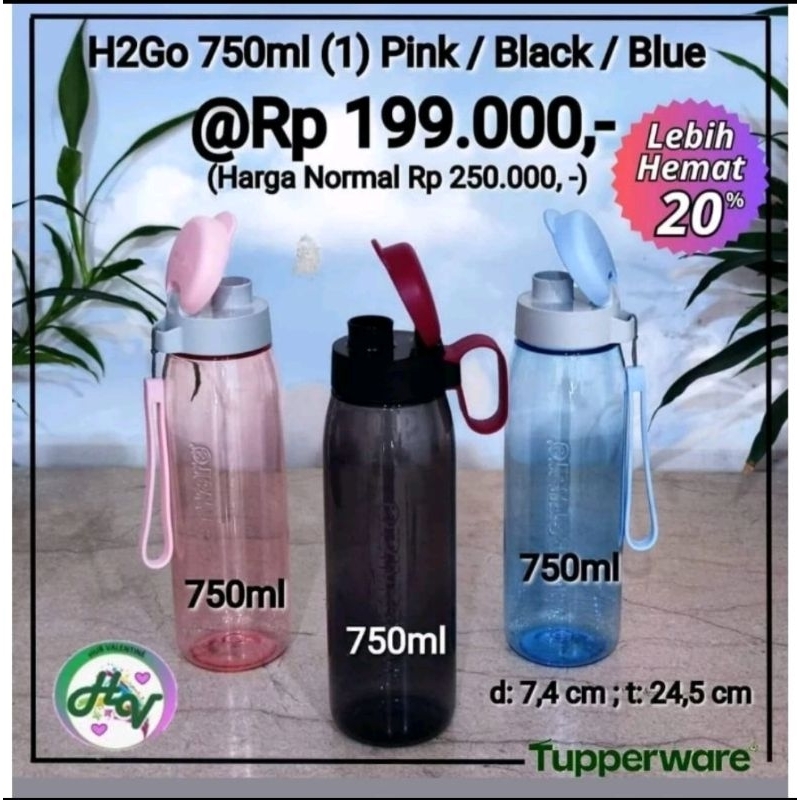 Jual Tupperware H2go Cristal hitam,biru,pich no pipet 1 pcs | Shopee ...