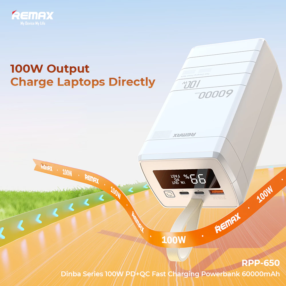Remax Powerbank 60000mAh Support Charger Laptop 100W PD+QC Super Fast Charging RPP-650