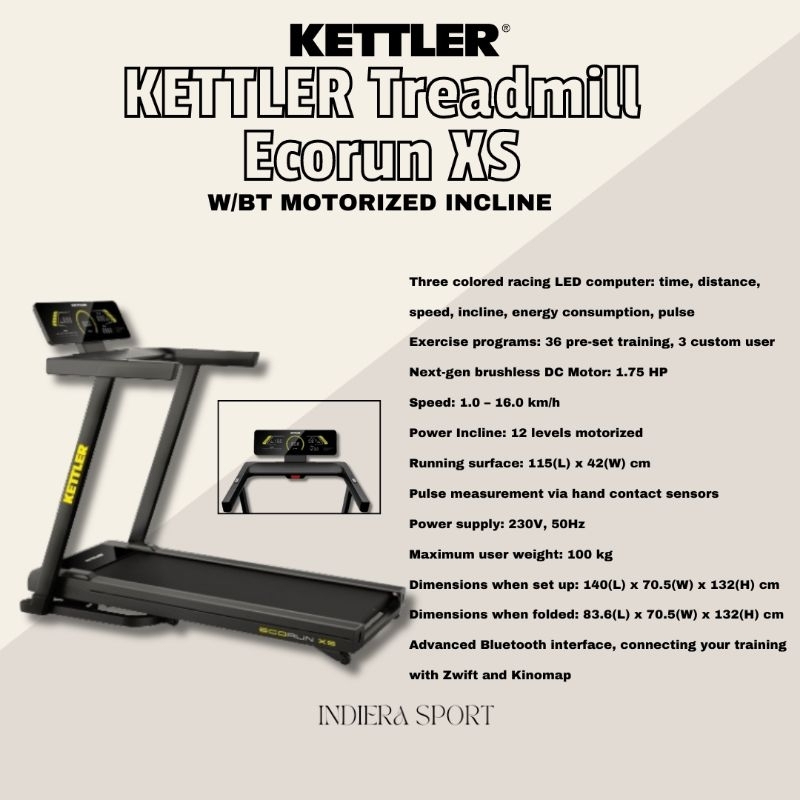 Jual KETTLER Treadmill Ecorun XS W/BT MOTORIED INCLINE 241100 Shopee Indonesia