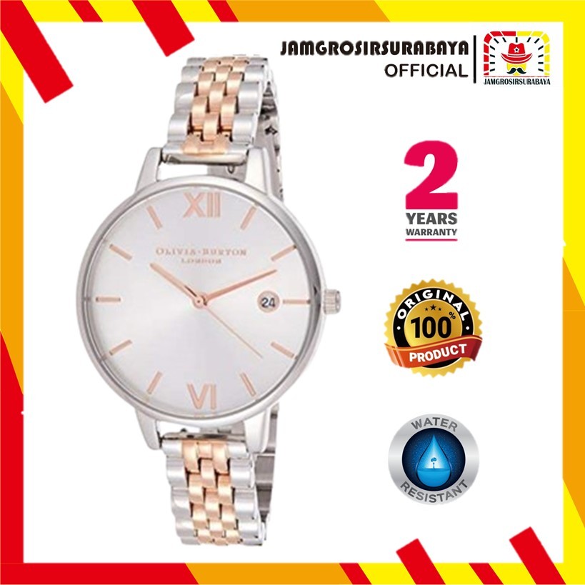 JAM TANGAN WANITA OLIVIA BURTON OB16DE06 DEMI SILVER SUNRAY DIAL ORIGINAL GARANSI 2 TAHUN