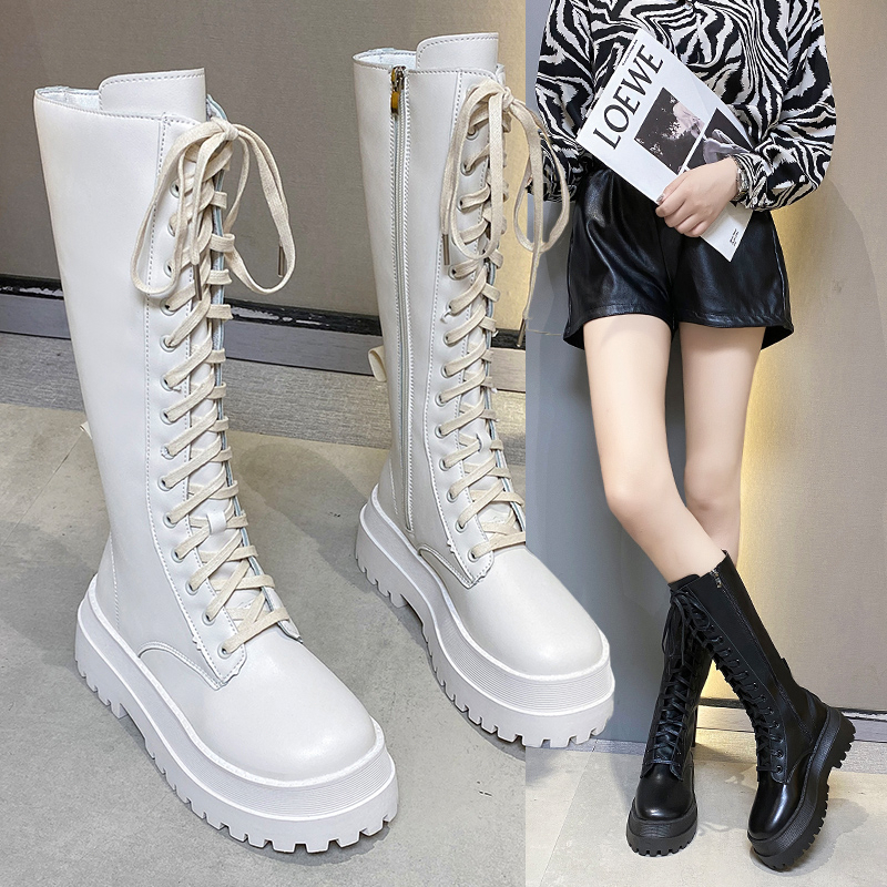 Jual Sepatu High Heels Boots Panjang Tinggi Hitam Putih Bot Hak ...