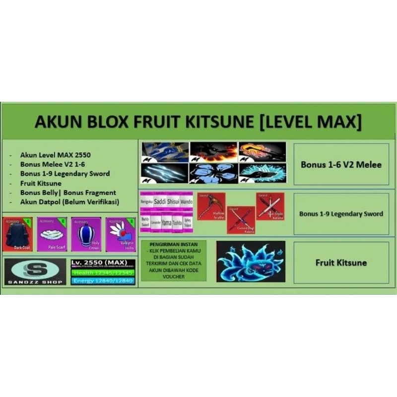 Jual Akun Blox Fruit KITSUNE Level MAX Datpol Shopee Indonesia
