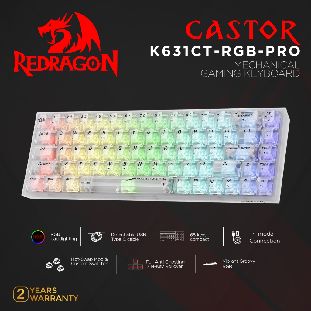 Jual Redragon Transparent Mechanical Gaming Keyboard 3 Mode CASTOR ...