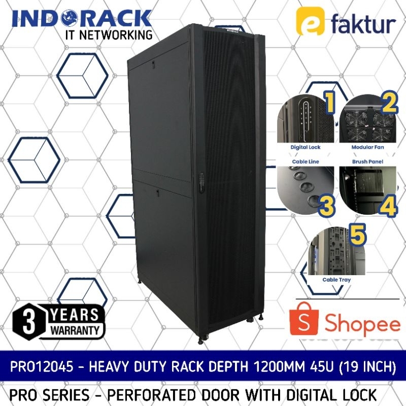 Jual PRO12045 Heavy Duty Rack 45U Depth 1200mm INDORACK Rak Server 19 ...