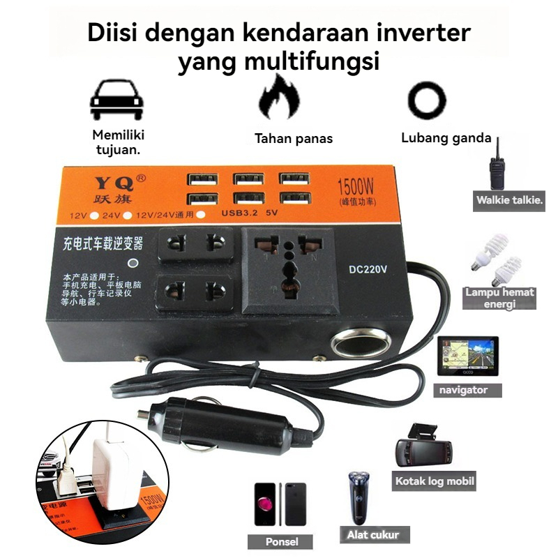 Jual 1500W DC Portable USB Car Power Inverter Adapter With 6 USB Ports ...