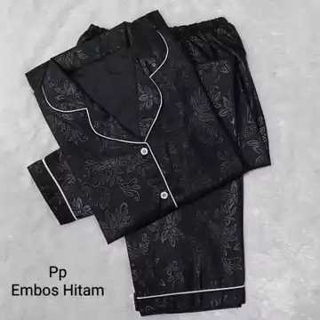 JNV Piyama PP Wanita Motif Satin Embos Baju Tidur Lengan Panjang Bahan Satin Embos