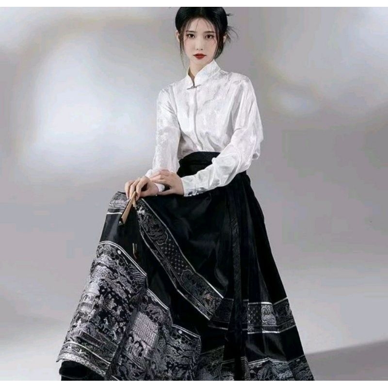 Jual Set Hanfu Kemeja PUTIH rok Hitam | Shopee Indonesia