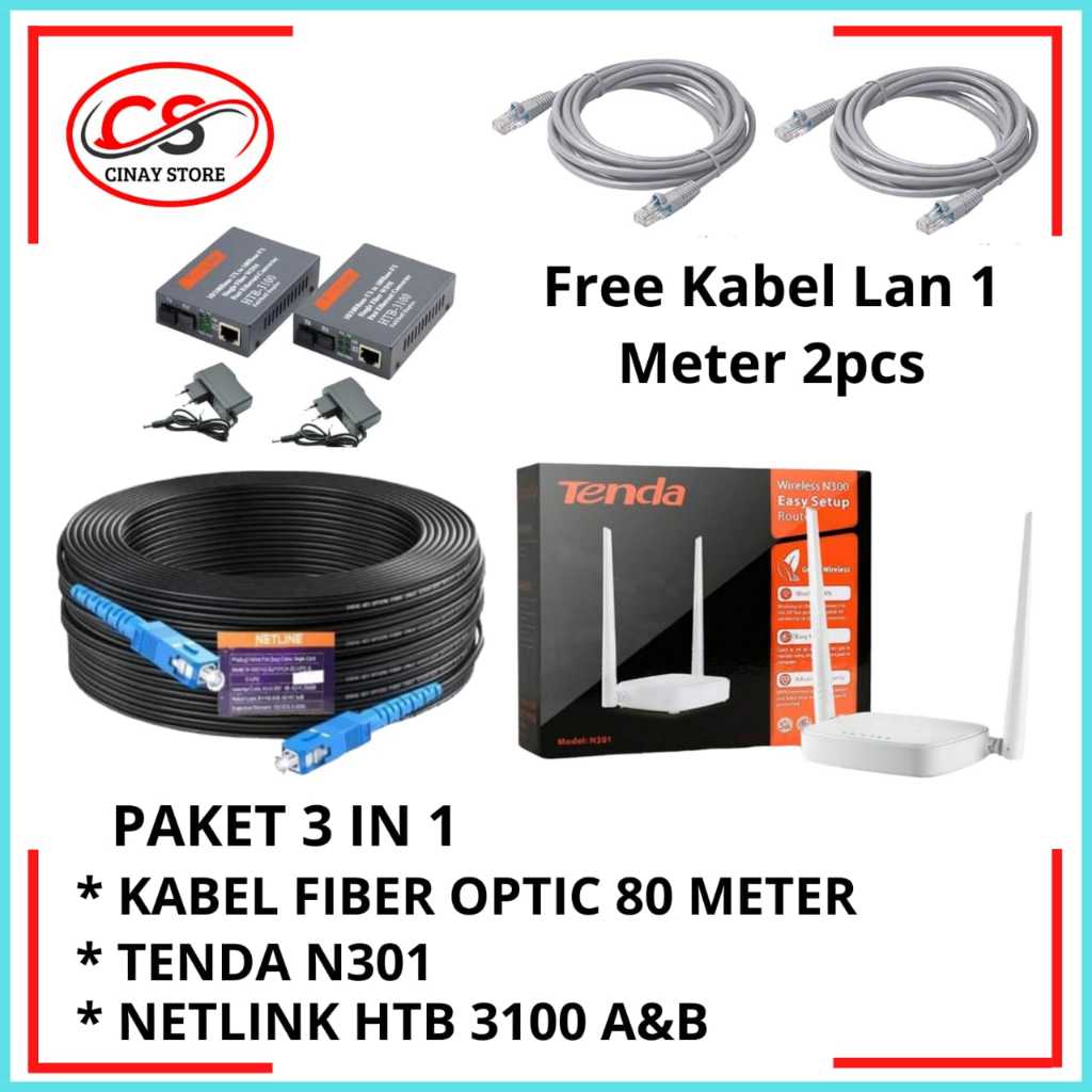 Jual Paket Kabel Fiber Optic 80 Meter + HTB 3100 A&B + TENDA n301 Free ...