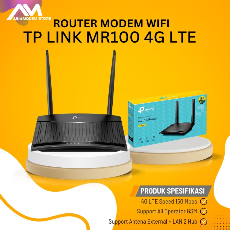 Jual Router Modem TPLink MR100 WIFI 4G LTE 300Mbps Unlock All Operator ...