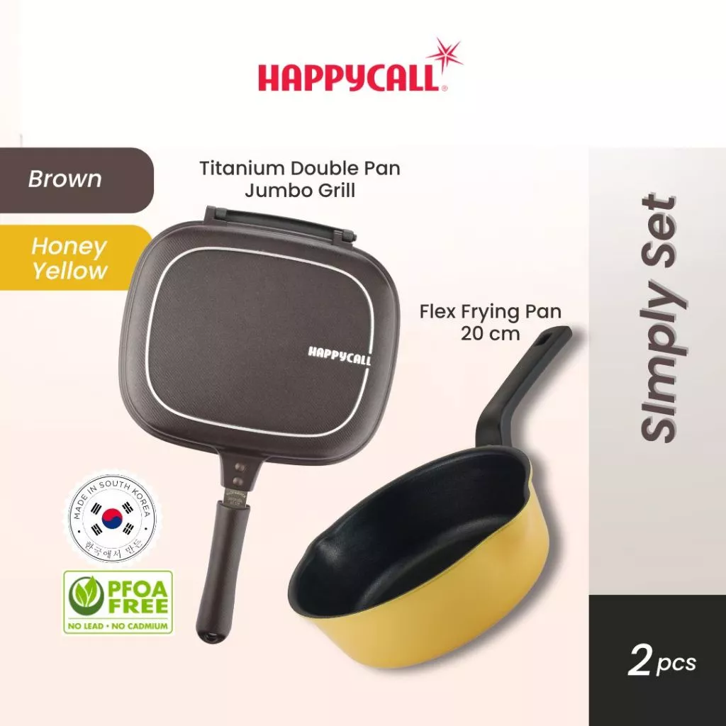 Happy Package Titanium Double Pan Jumbo Grill Brown + Flex Pan 20CM (Matt Black/Honey Yellow)