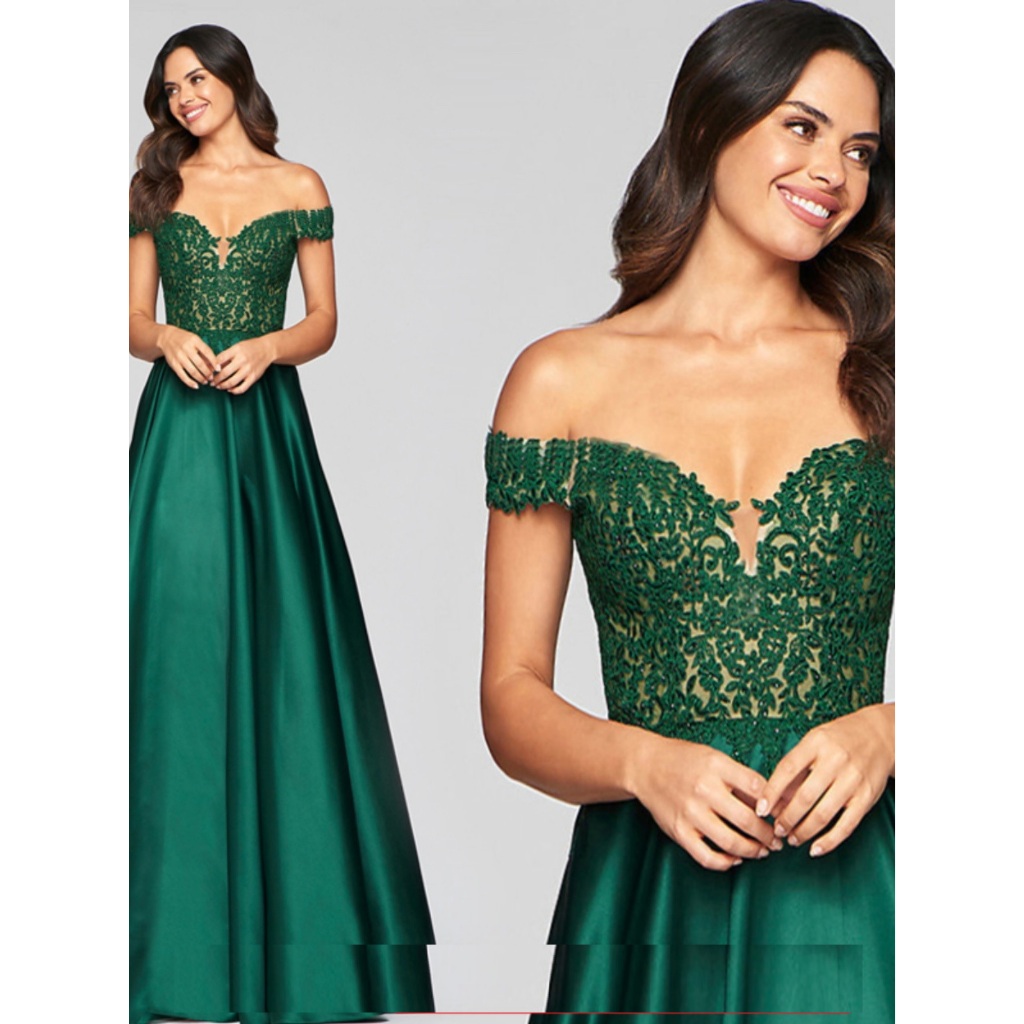 Jual Gaun Pesta 2405009 Hijau Emerald Sabrina Party Dress Shopee Indonesia