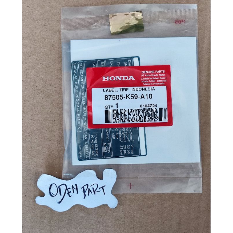 Jual stiker label peringatan informasi ban Honda original ahm | Shopee ...