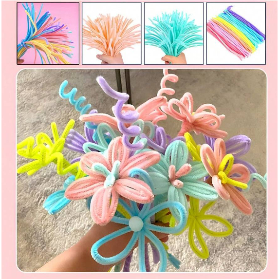 DIY 100Pcs Kawat Bulu Mercy Pastel pohon Natal DIY Mainan Anak Craft Kerajinan Pipe Cleaner Macaron