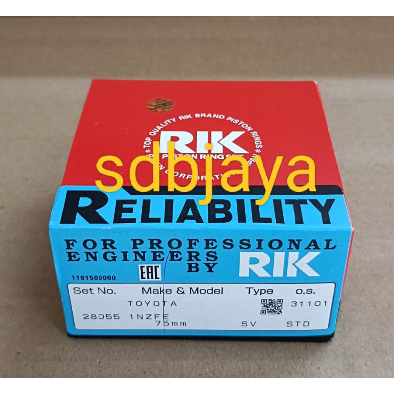 Jual seher piston ring set oversize size STD/standar standard new vios ...