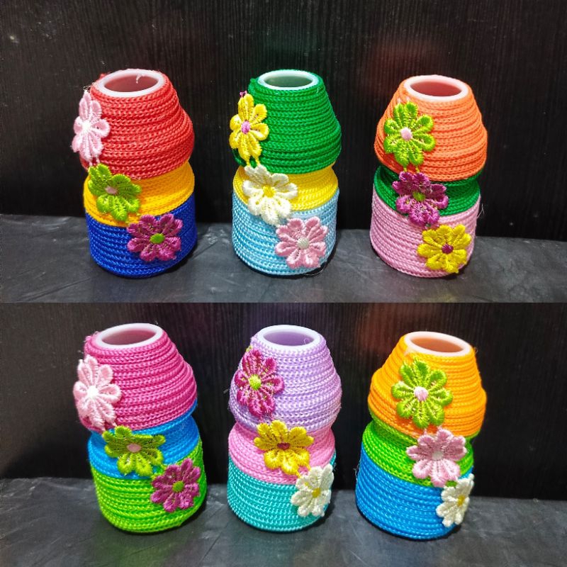 Kerajinan Vas mini dari botol bekas dan tali kur