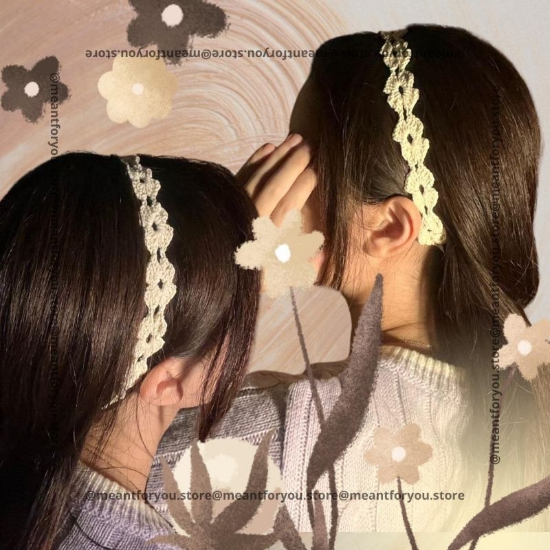 Jual IR10 - Bando bandana rajut crochet headband bunga sakura daisy ...