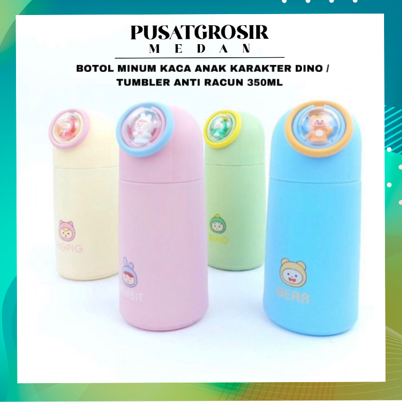 Jual BOTOL MINUM KACA ANAK KARAKTER DINO / TUMBLER ANTI RACUN 350ML ...