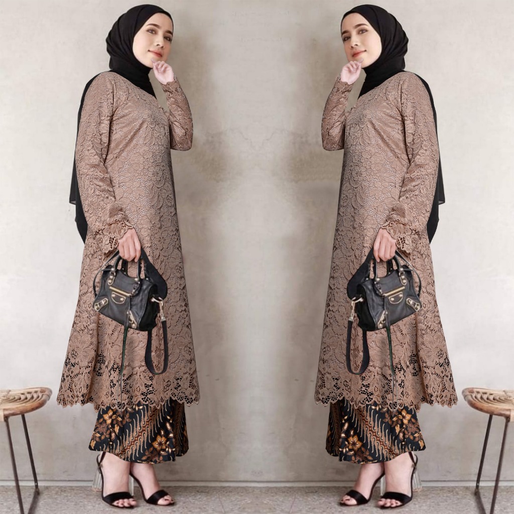 Qaira Fashion : Kebaya Brokat terbaru/Baju muslim set Anisa