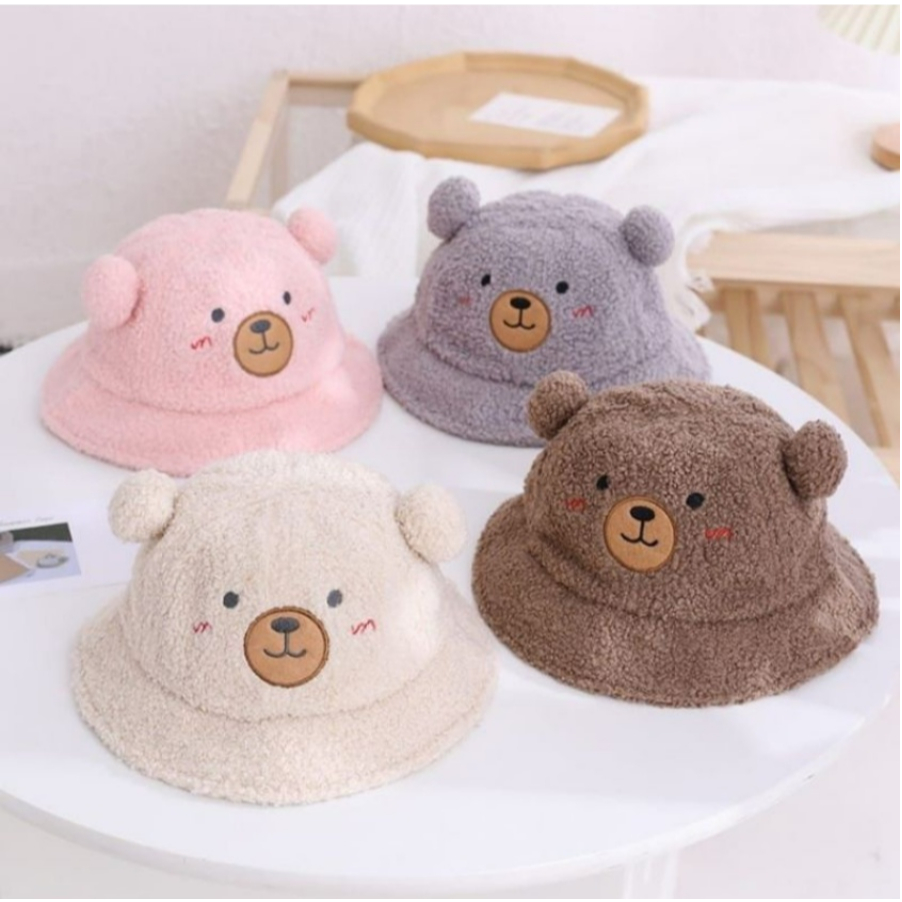 Jual Topi Anak Beruang telinga pompom bunyi kerincing Rattle / Topi ...