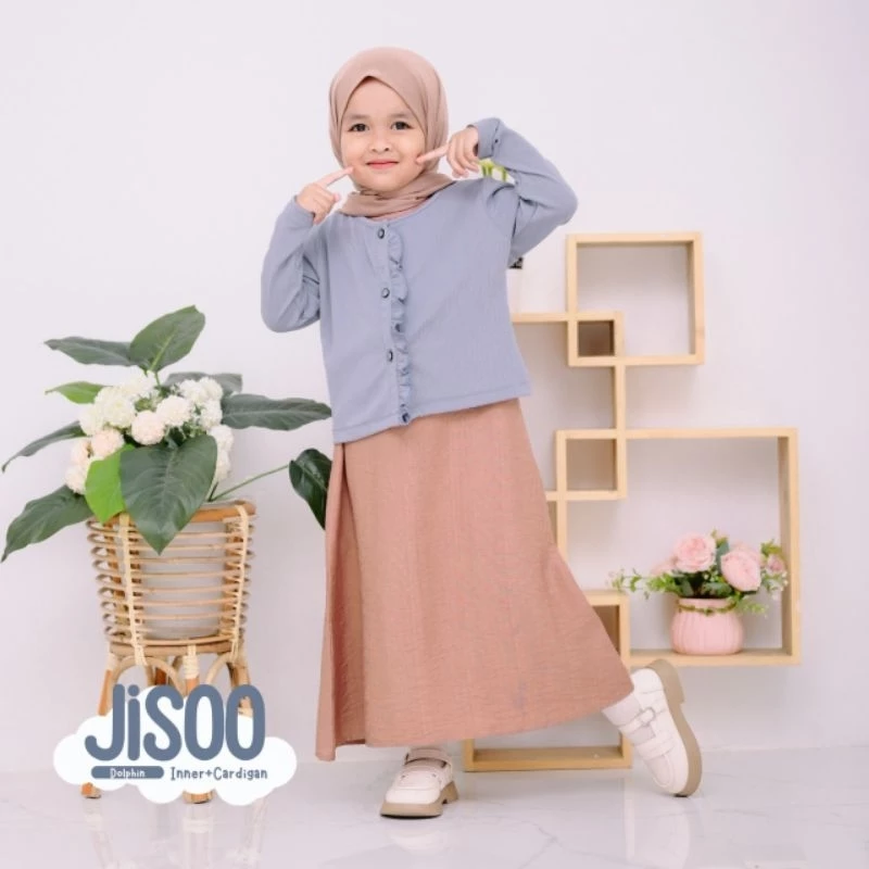 Setelan Jisoo Inner Cardigan Anak Perempuan Bahan Polo Linen Premium