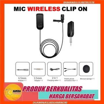 Microphone Mic Clip On Wireless UHF Youtuber PRANK VLOG Untuk Smartphone HP Kamera DSLR