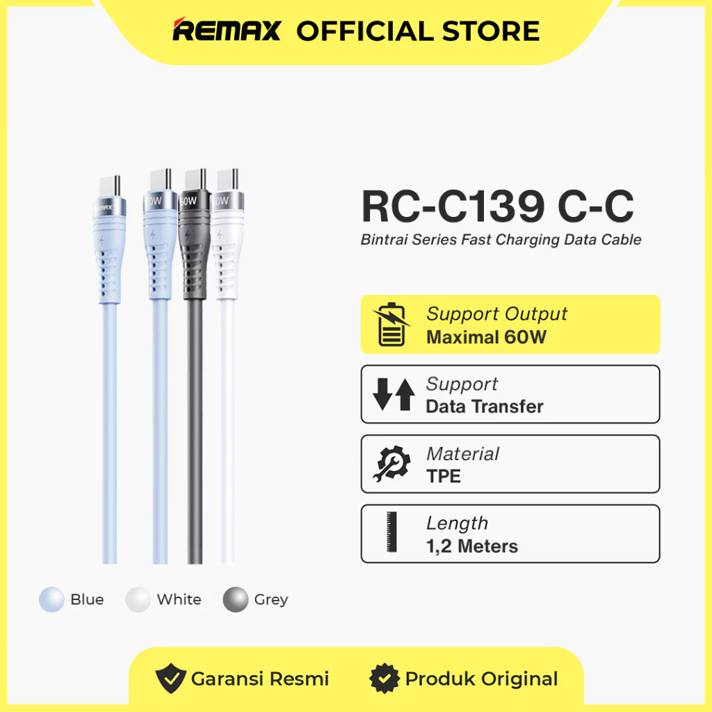 Remax Data Cable Type-C to Type-C 60W Fast Charging 1.2M RC-C139