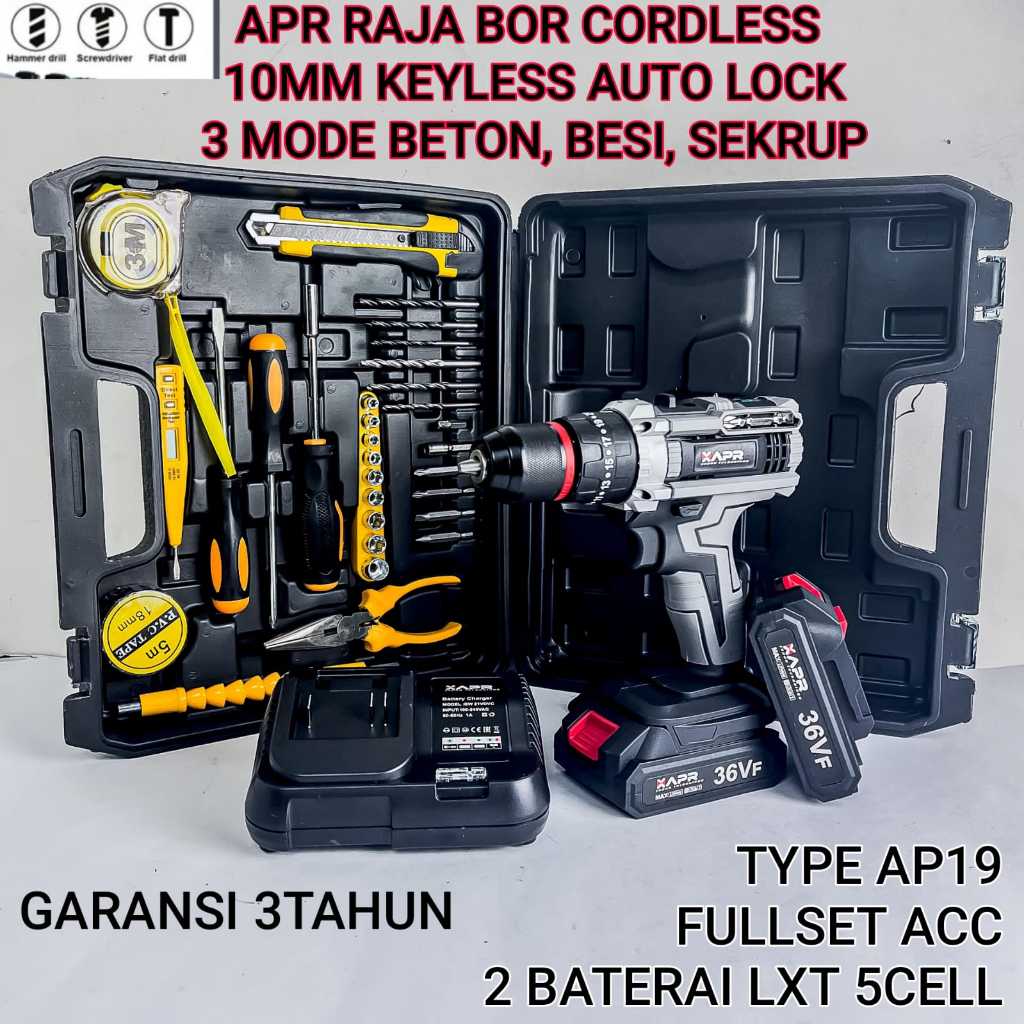 Jual Apr Raja Bor Cordless Type Ap Mesin Bor Baterai Drill Impact Mm Keyless Chuck Auto Lock