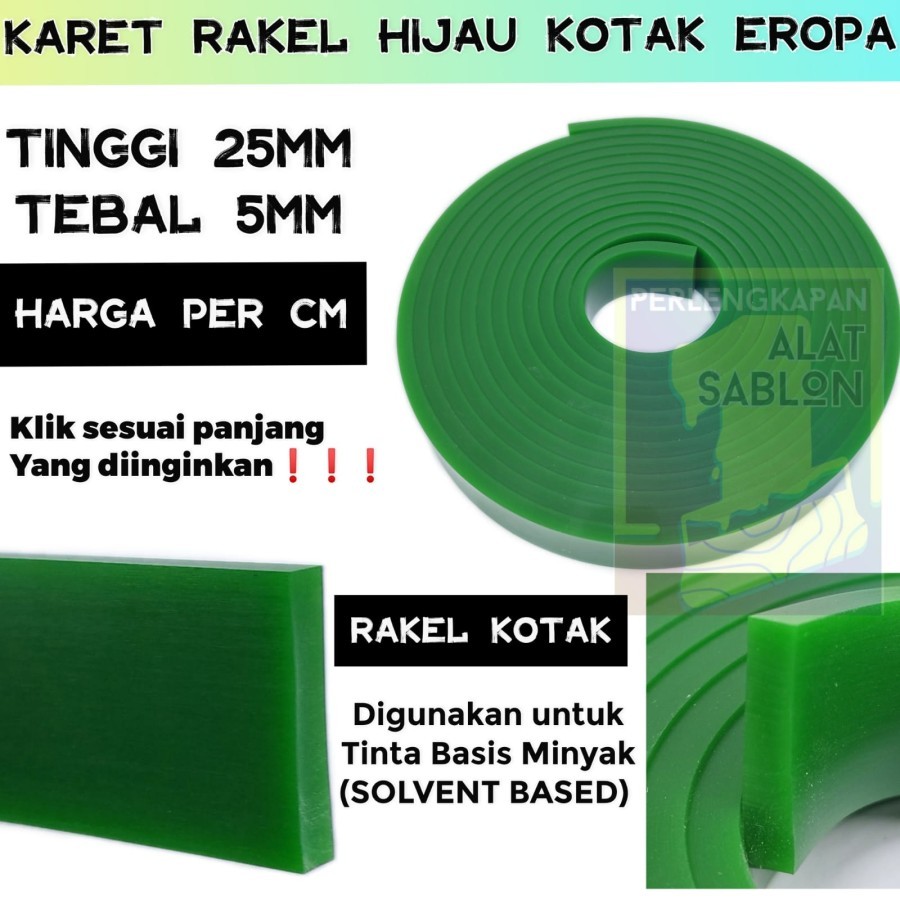 Jual KARET RAKEL KECIL SABLON HIJAU KOTAK EROPA 25MMX5MM PER CM ...