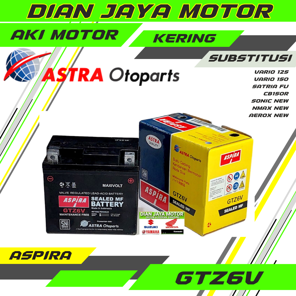 Aki ASPIRA GTZ6V MF 5 Ah Motor Vario 125 Vario 150 Scoopy ISS SATRIA FU CB150R SONIC NEW Astra Aspira