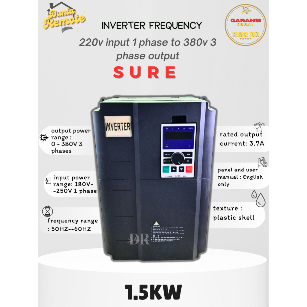 Jual SURE Inverter 1.5KW 220V 1 Phase To 380V 3Phase Output Frekuensi ...