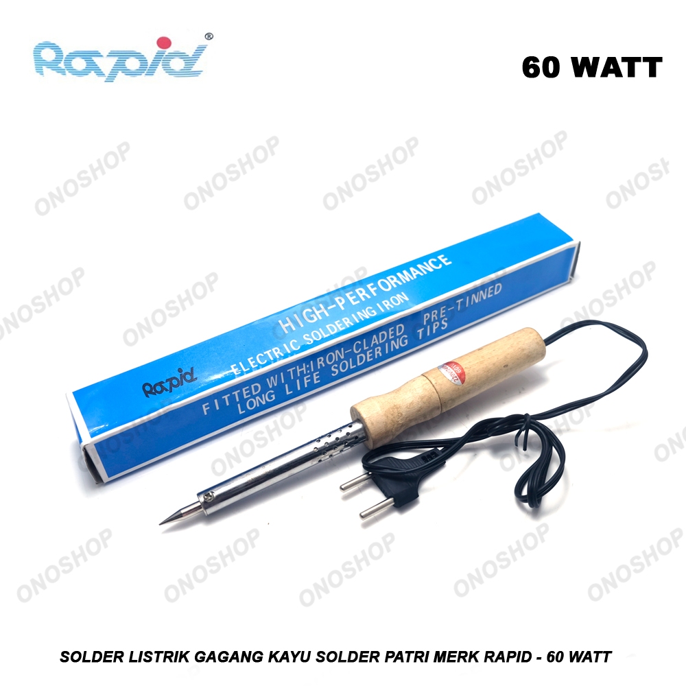 Jual Solder Listrik Gagang Kayu Solder Patri Merk Rapid Watt