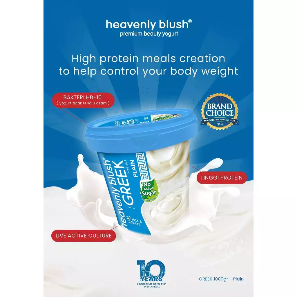 Tekstur kental Heavenly Blush Greek Yogurt Plain yang tinggi protein