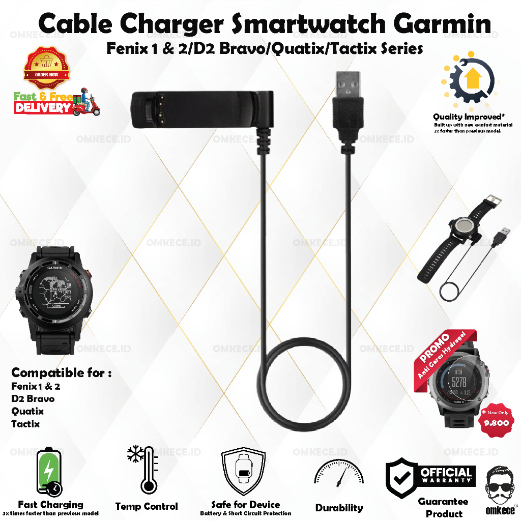 Jual Cable Charger Jam Garmin Fenix 2 1 Quatix Tactix D2 Bravo Smartwatch Fast Charging PREMIUM Quality Shopee Indonesia