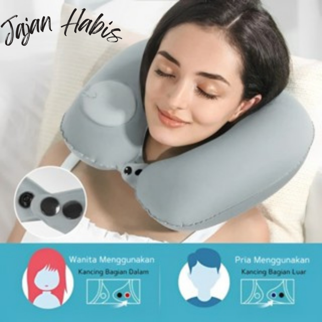 Jual Jabis Bantal Leher Angin Pompa Otomatis Traveling Inflatable Travel Neck Pillow U Shaped